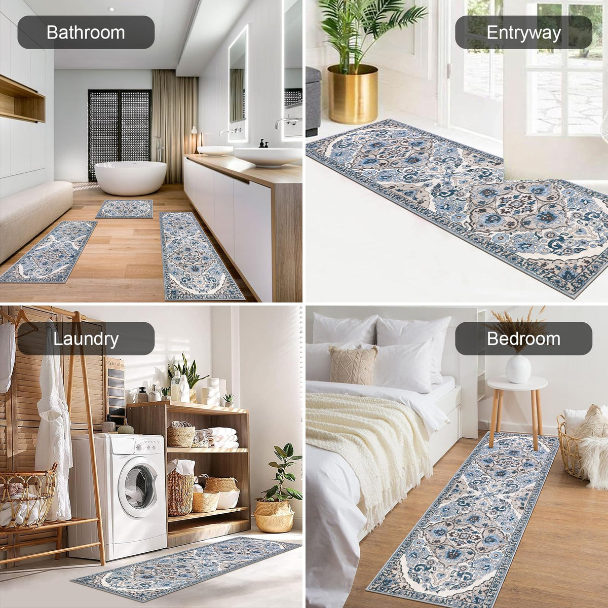 HEBE RUGS machine washable kitchen rugs for easy deep cleaning