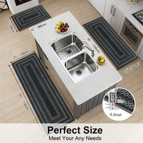 HEBE RUGS non-slip backing close-up emphasizes grip for stable standing while cooking.