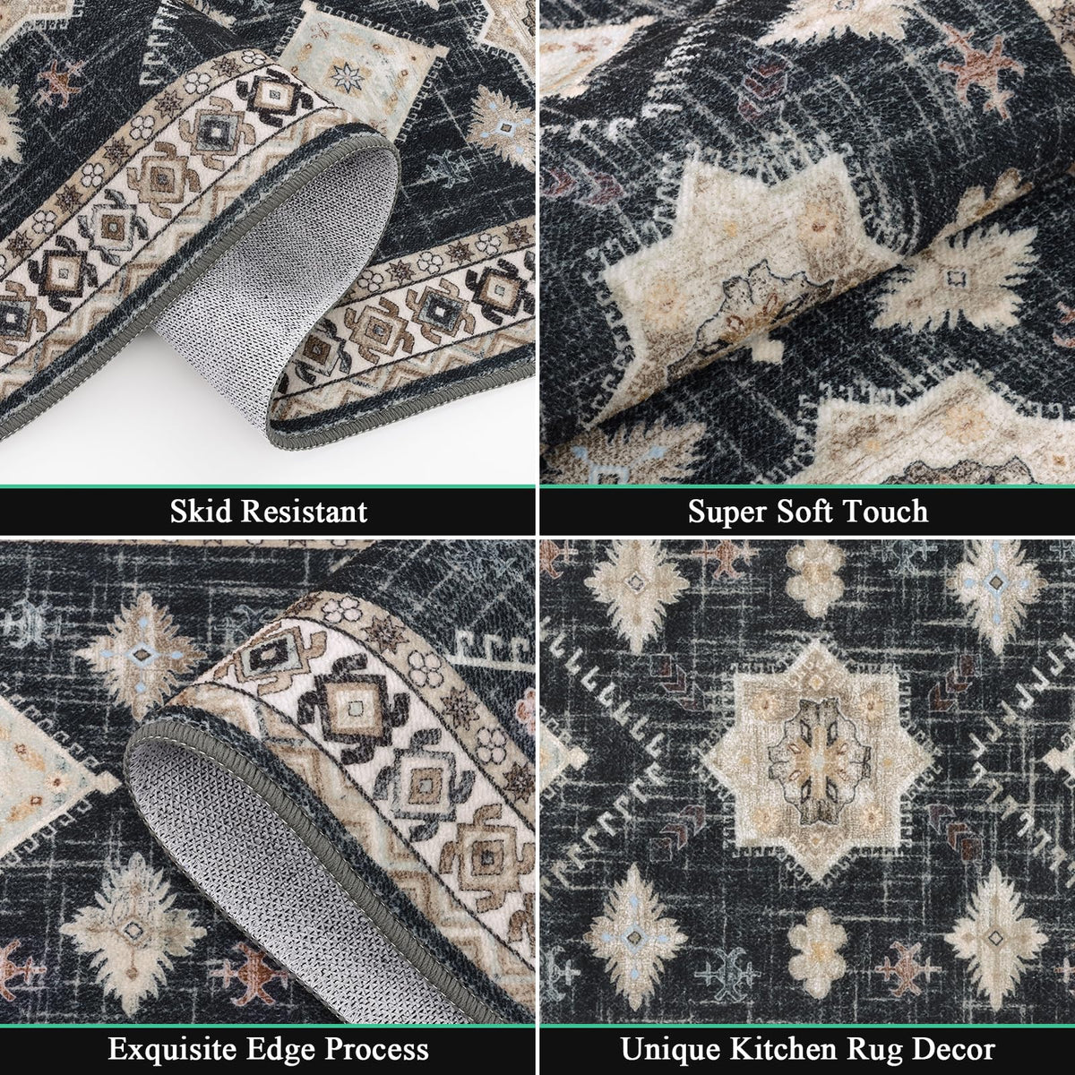 HEBE RUGS non-slip kitchen rug set with runner keeps feet secure during cooking