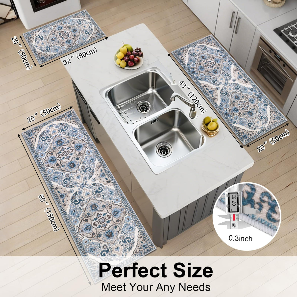 HEBE RUGS non-slip kitchen runner secures high-traffic areas safely