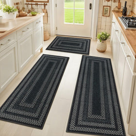 HEBE RUGS 3-piece set top view, practical non-slip kitchen comfort.