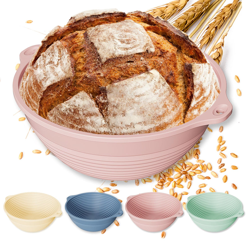 HEBEICRMY 4-pack silicone banneton with reinforced rim for stable dough rise.