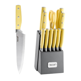 Hecef 14-piece knife block set on a counter for organized meal prep
