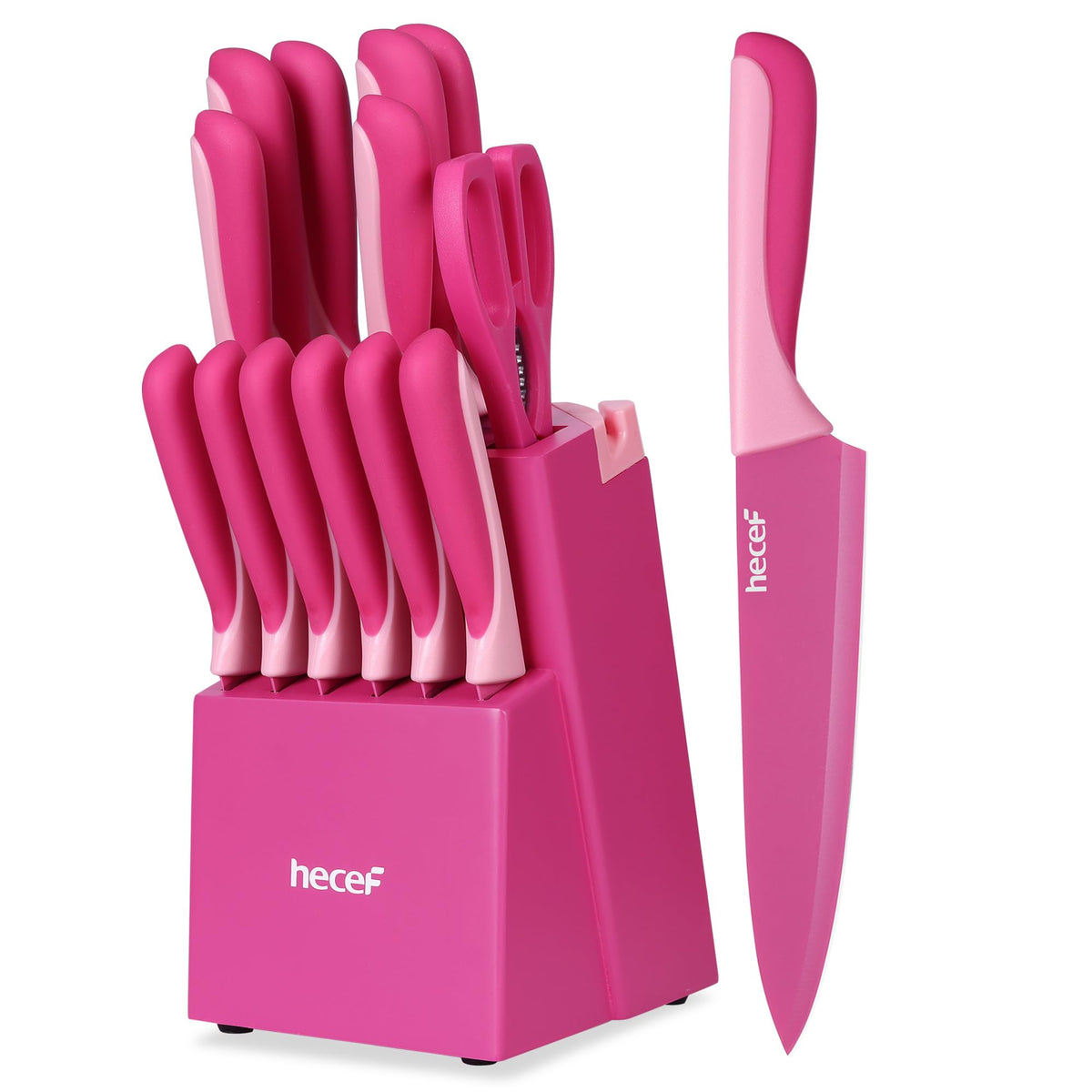 Hecef 15-piece knife set in wooden block for organized counter prep
