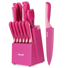 Hecef 15-piece knife set in wooden block for organized counter prep