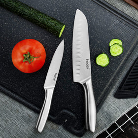 hecef satin-blade knives with protective sheath for safe storage