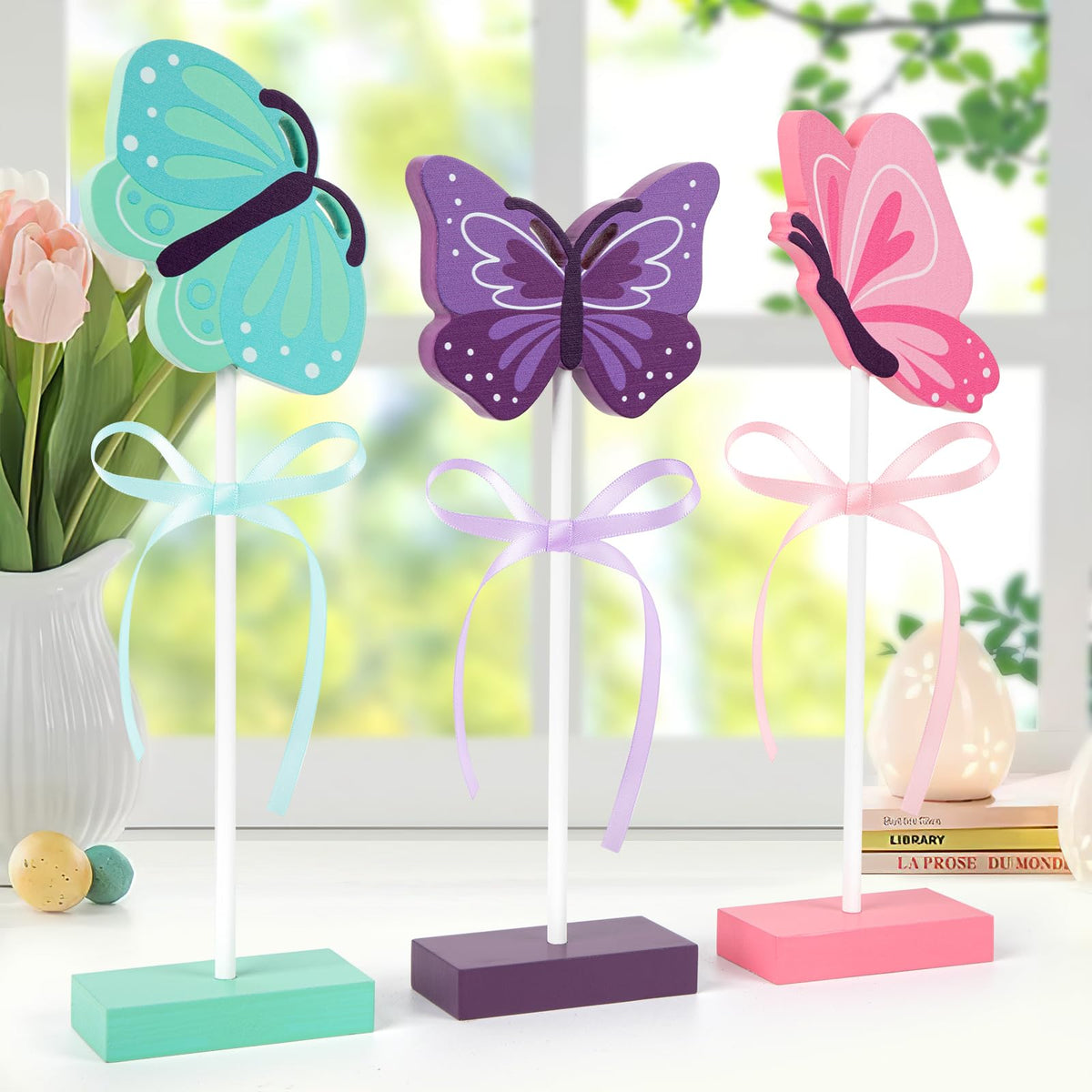 Hedeey butterfly tiered tray collection displayed as a spring table centerpiece.
