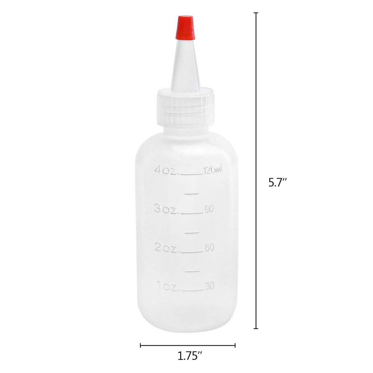 Hedume 4-ounce squeeze bottle shows clear body for easy liquid control.