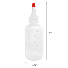 Hedume 4-ounce squeeze bottle shows clear body for easy liquid control.