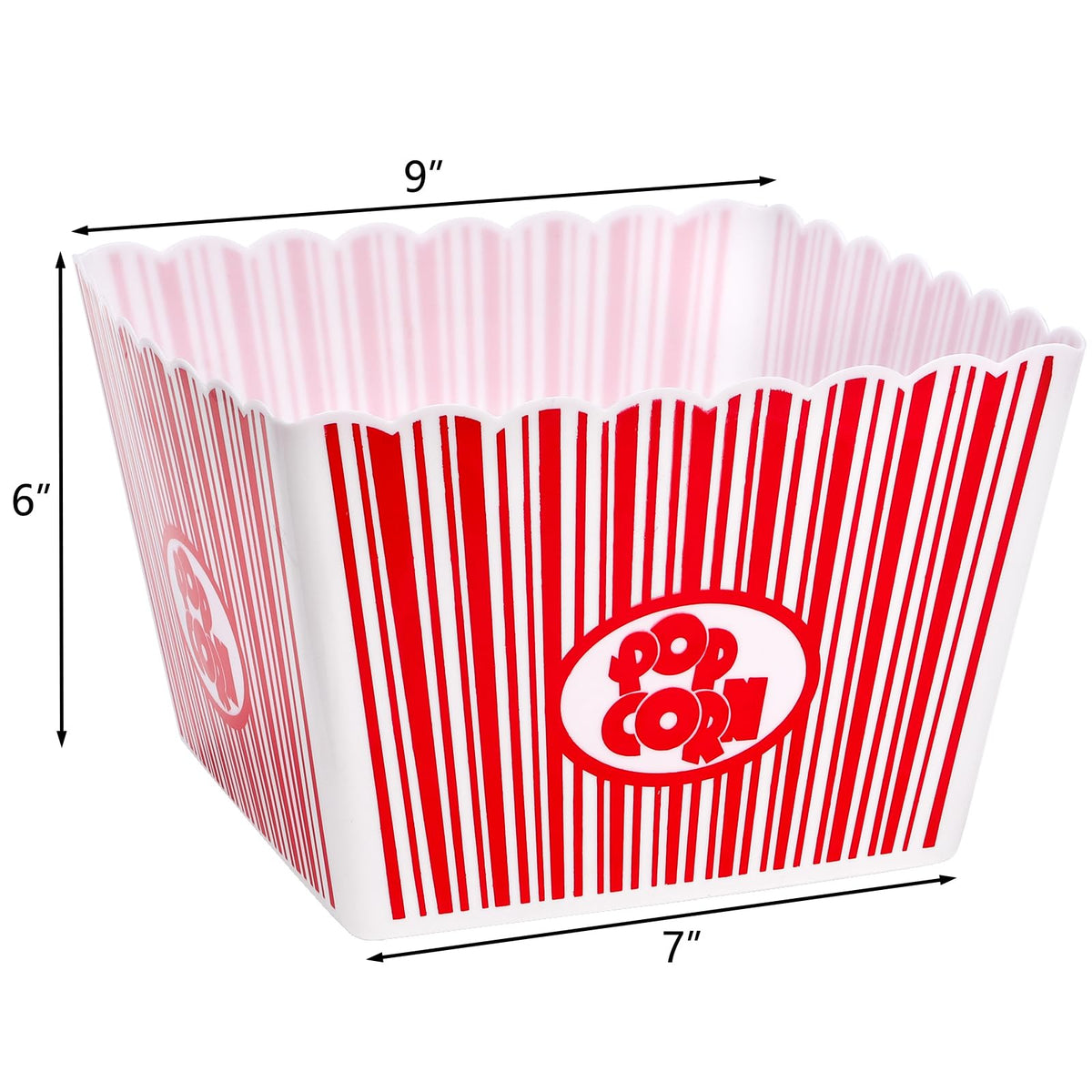 Hedume square top-opening popcorn box, 9 inch opening, easy serving.