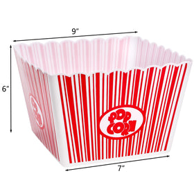 Hedume square top-opening popcorn box, 9 inch opening, easy serving.