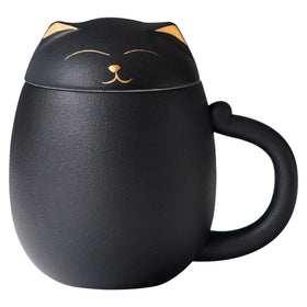 HEER Lucky Cat tea cup with infuser and lid for joyful sipping