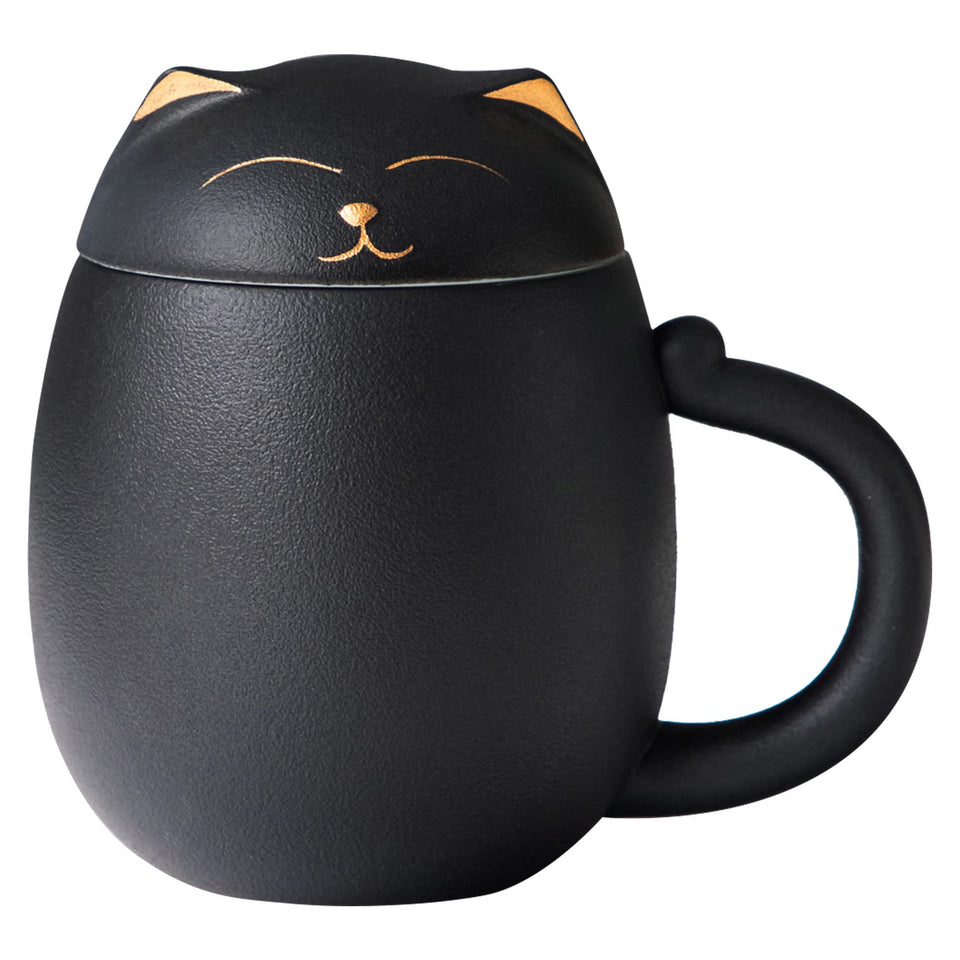 HEER Lucky Cat tea cup with infuser and lid for joyful sipping
