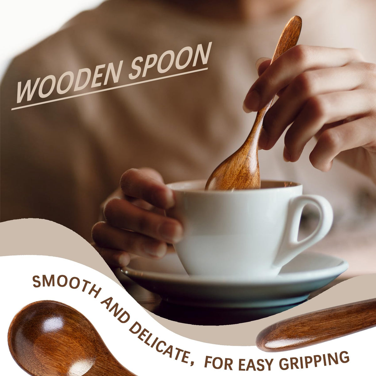 Hefild wooden spoons for soup with sturdy balance.