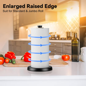Hegivoc stainless steel towel holder with weighted base for stability.