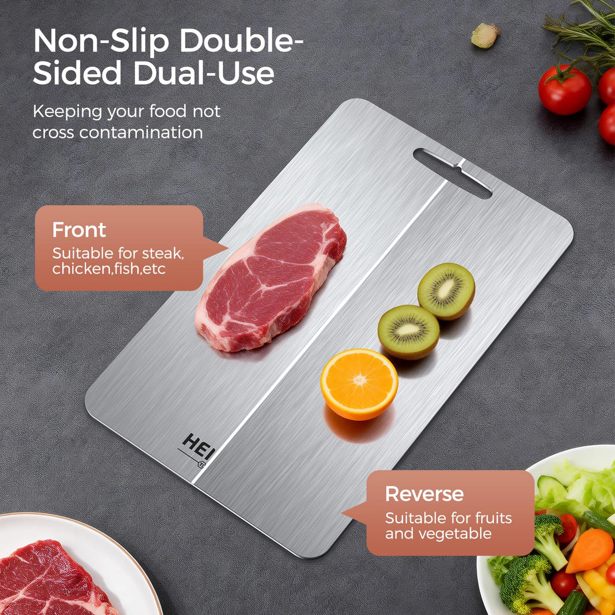 HEIAT cutting boards with built-in handles for easy transport