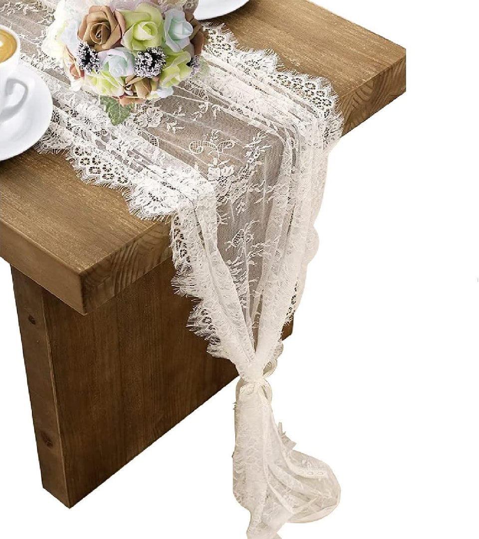 HEIPINIUYE white lace table runner laid flat for elegant wedding decor