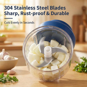 Hekisace mini vegetable chopper blue blade for fast prep.