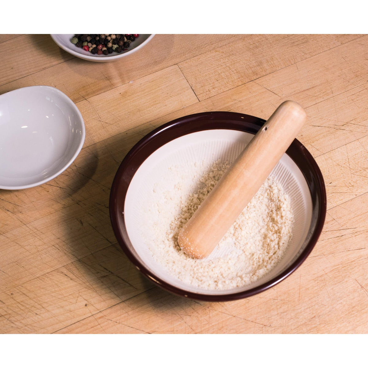 Interior ridges of the Suribachi aid grip on sesame and spices.