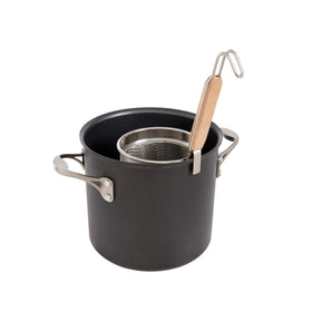 Helen's Asian Kitchen deep-basket spider strainer ideal for secure transfers.