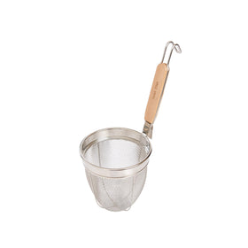 Helen's Asian Kitchen stainless steel mesh spider strainer basket for quick oil drainage.