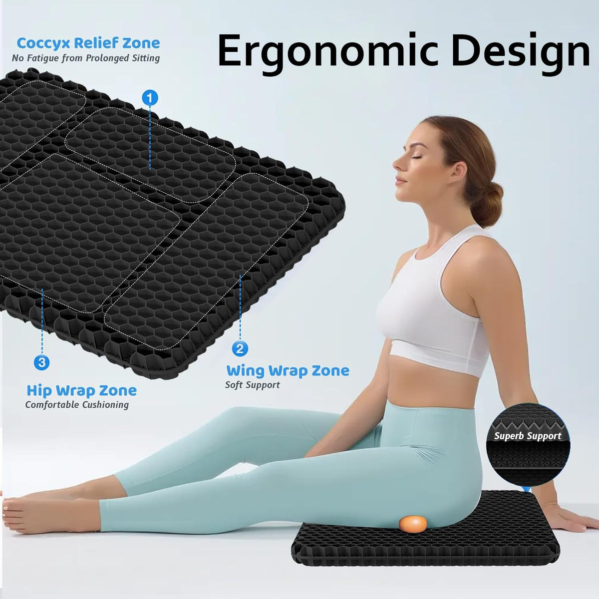 Helishy gel seat cushion large close-up honeycomb texture for airflow