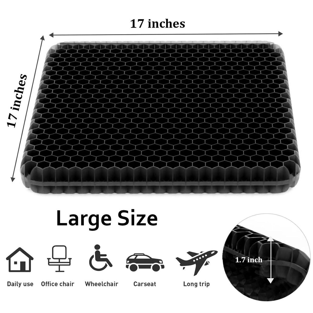 Helishy gel seat cushion large cover detail with removable zipper