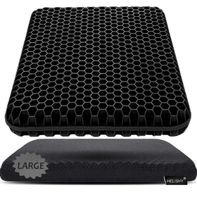 Helishy gel seat cushion large, front view showing ergonomic support for long seating