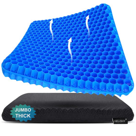 Helishy Gel Seat Cushion on a chair offers added comfort and support for long workdays.
