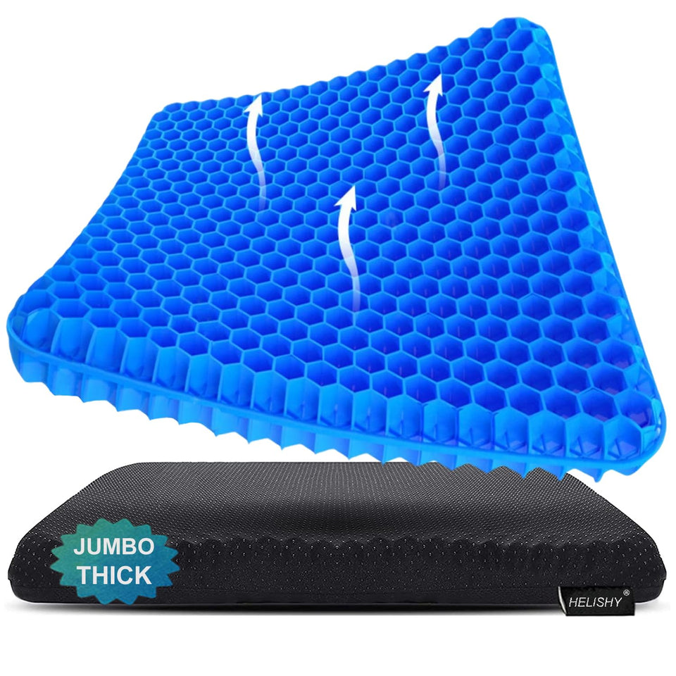 Helishy Gel Seat Cushion on a chair offers added comfort and support for long workdays.