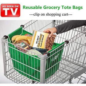 Helishy clip-on shopping cart bag keeps groceries secure during transport.