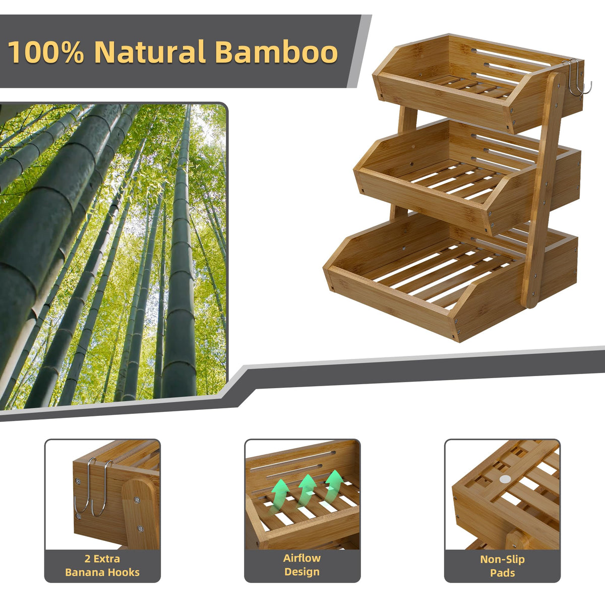 Hellojin walnut fruit basket dimensions indicate large capacity for fruits and snacks