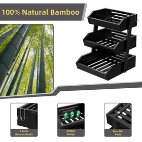 Hellojin Bamboo 3-Tier Fruit Basket close-up shows durable bamboo and finish.