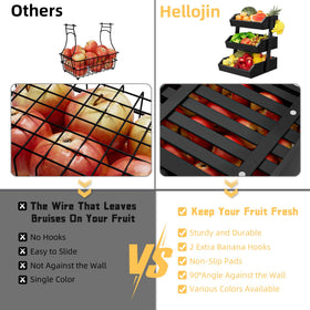 Hellojin Bamboo 3-Tier Fruit Basket ventilation slats promote airflow around fruit.