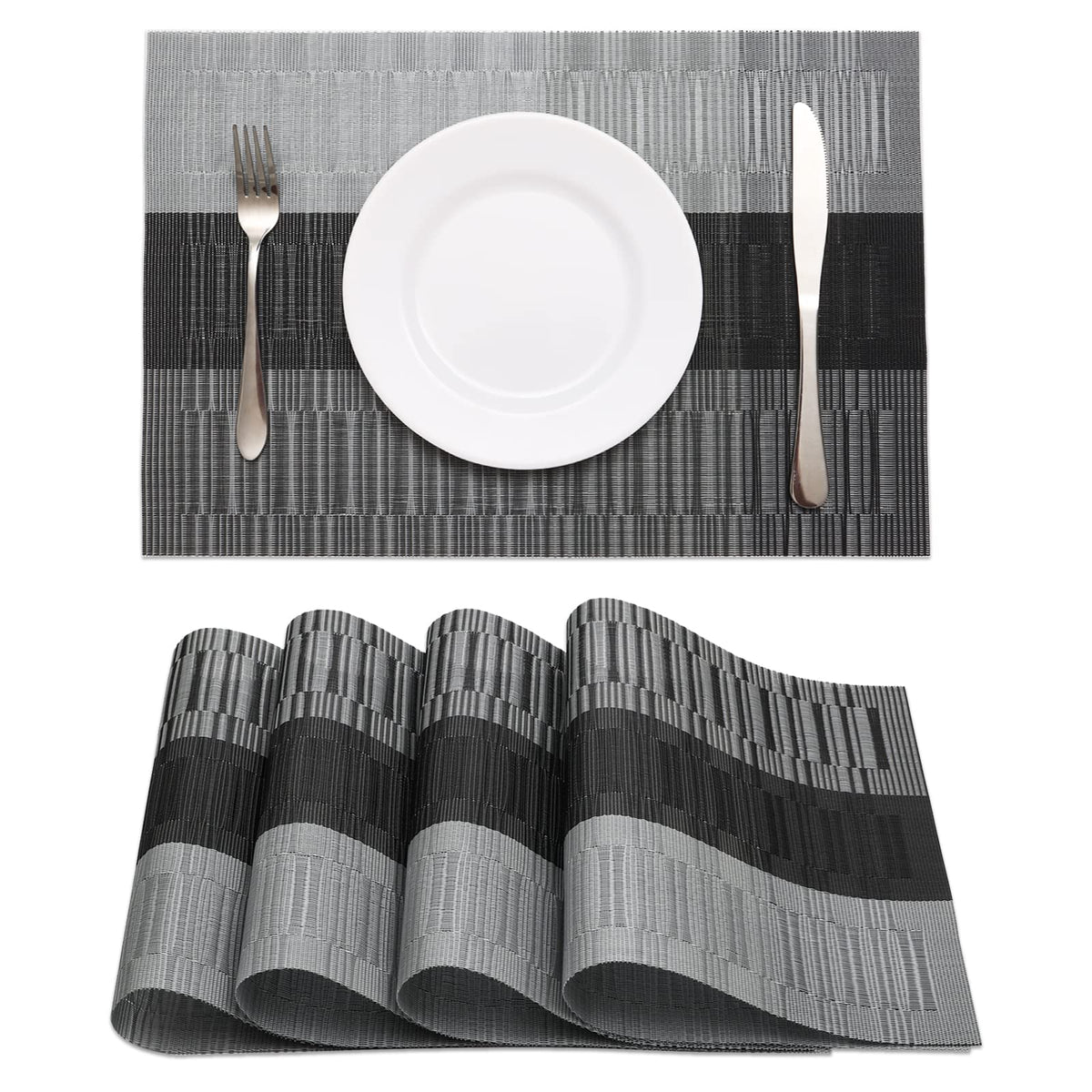 HeloHo black placemats set of four with a sleek woven look for dining decor