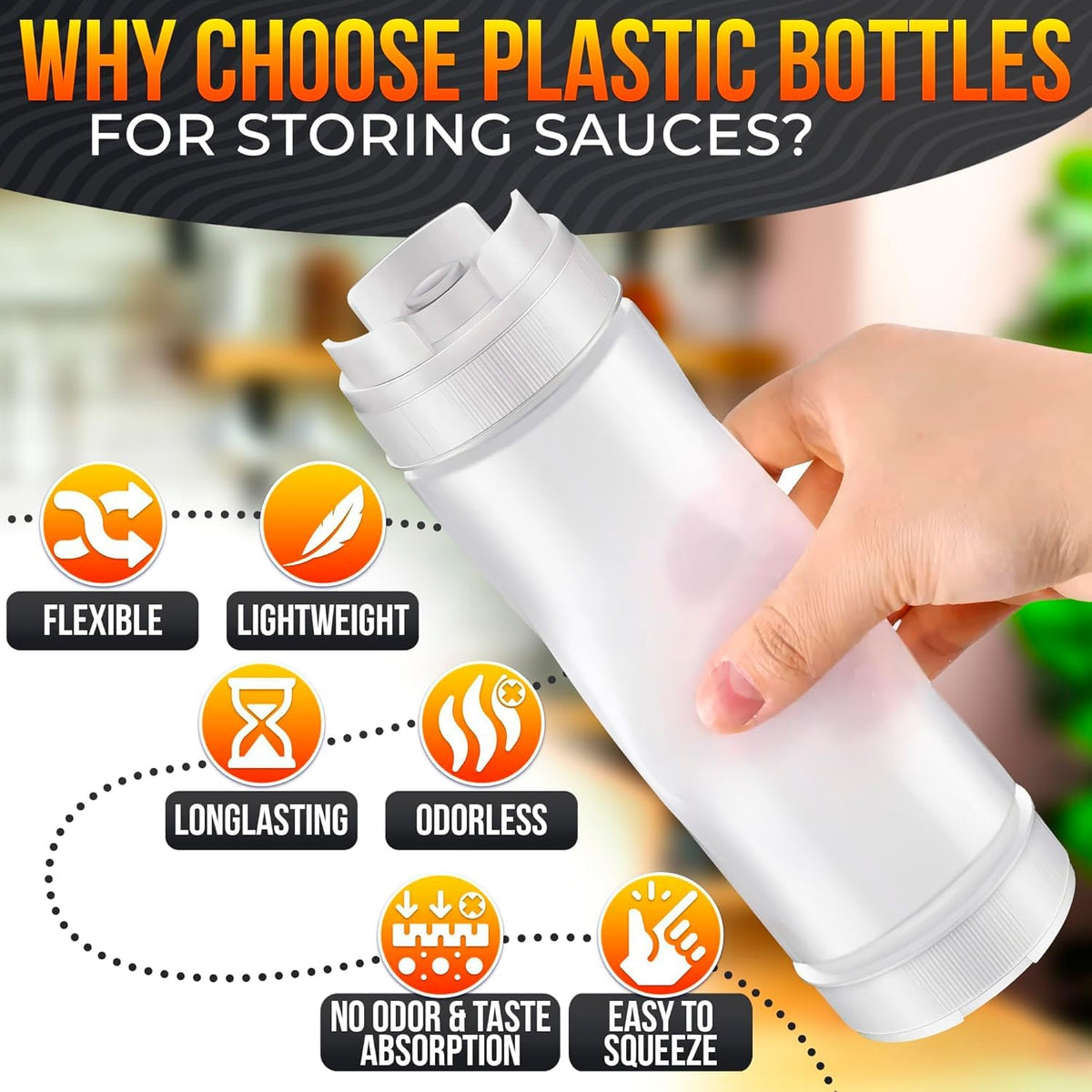 HELVETIOS sauce bottles enable precise dispensing for BBQ, ketchup, and mustard.