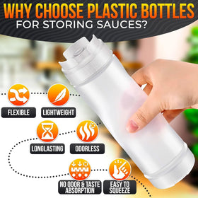 HELVETIOS sauce bottles enable precise dispensing for BBQ, ketchup, and mustard.