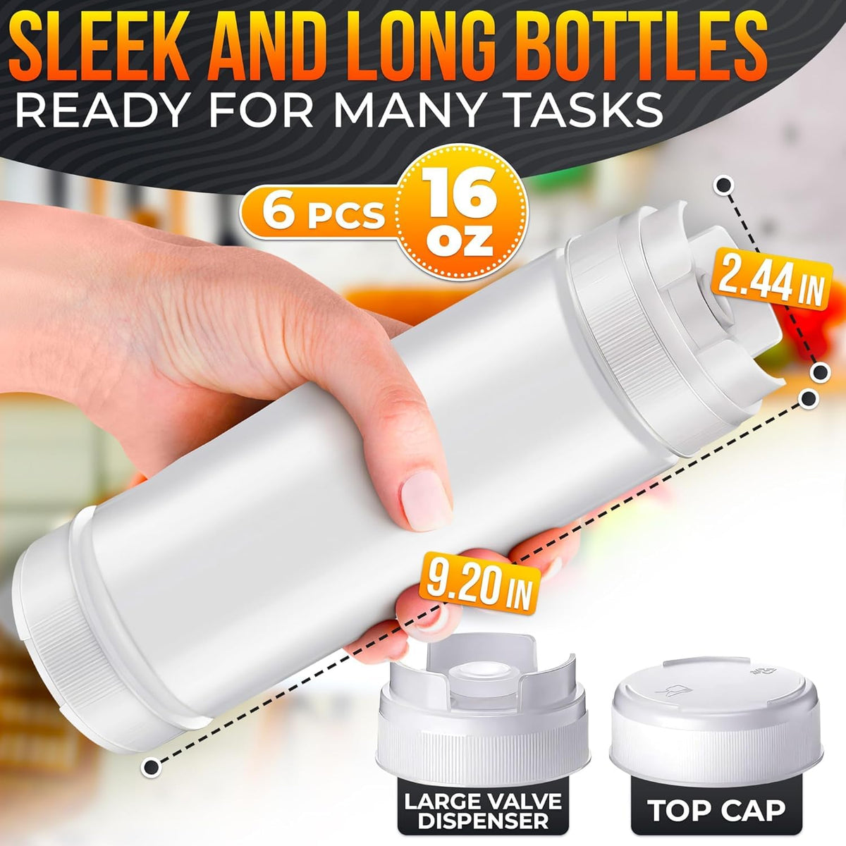 HELVETIOS clear squeeze bottles show sauce level for easy refills.