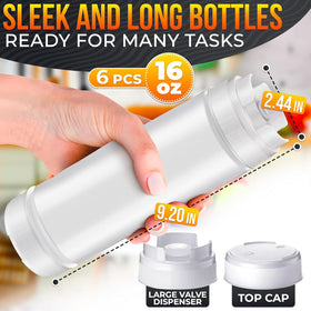 HELVETIOS clear squeeze bottles show sauce level for easy refills.