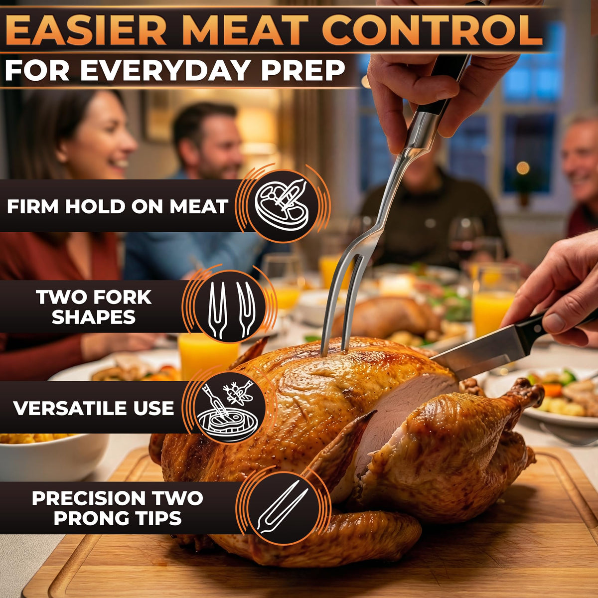 HELVETIOS large serving fork keeps slices secure during transfer.
