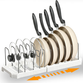 Hemisol pot lid organizer rack showing neatly arranged lids and pots for quick access