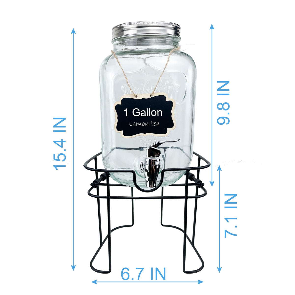 HENABLE durable iron stand supports a crystal-clear dispenser with stylish stability