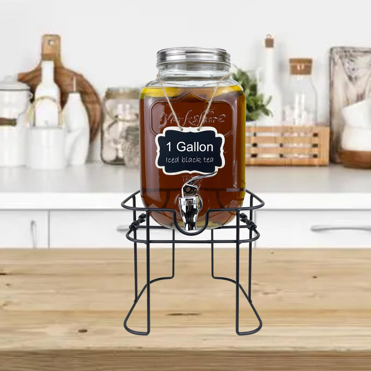 HENABLE glass dispenser spigot close-up for easy pouring