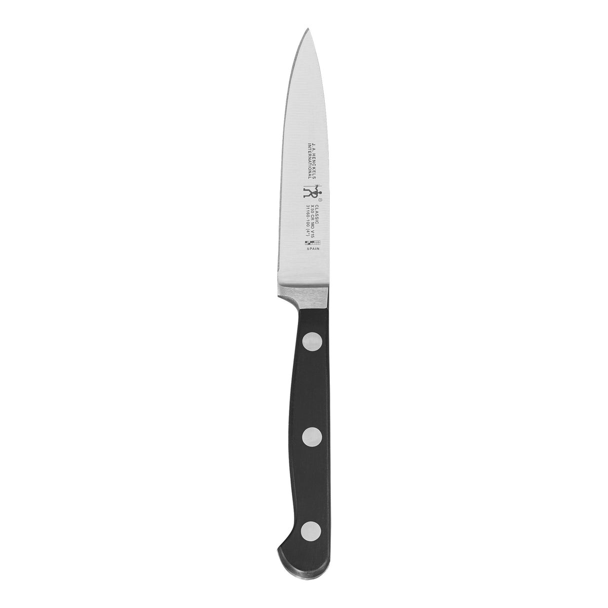 Henckels Classic 4in paring knife blade close up showing ultra sharp edge for precise peeling