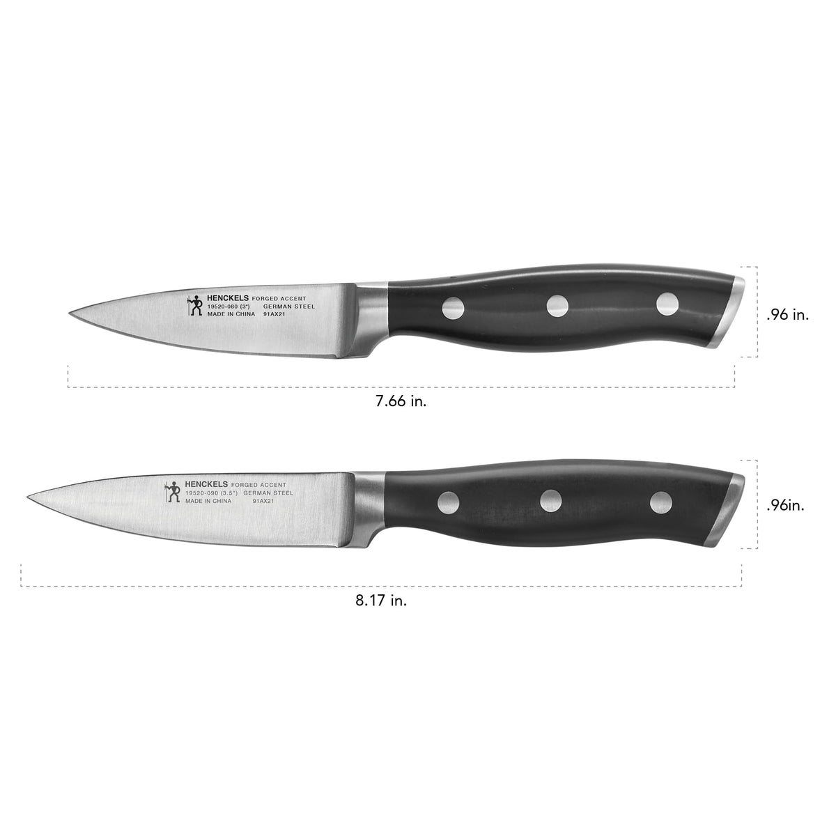 Henckels Forged Accent bolster and handle detail for balanced slicing.