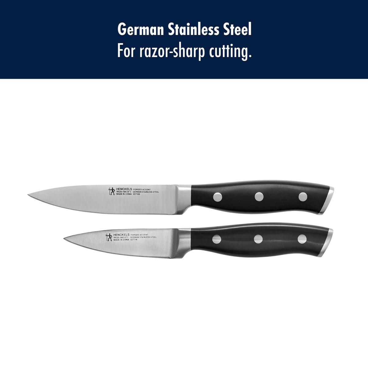 Henckels Forged Accent stainless steel blade with a sharp edge shine.