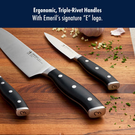 Henckels Nola ergonomic triple-rivet handle offers secure grip during tasks.