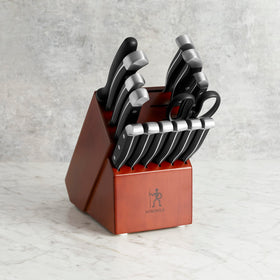 Henckels blade close-up highlighting long-lasting sharpness and stainless steel