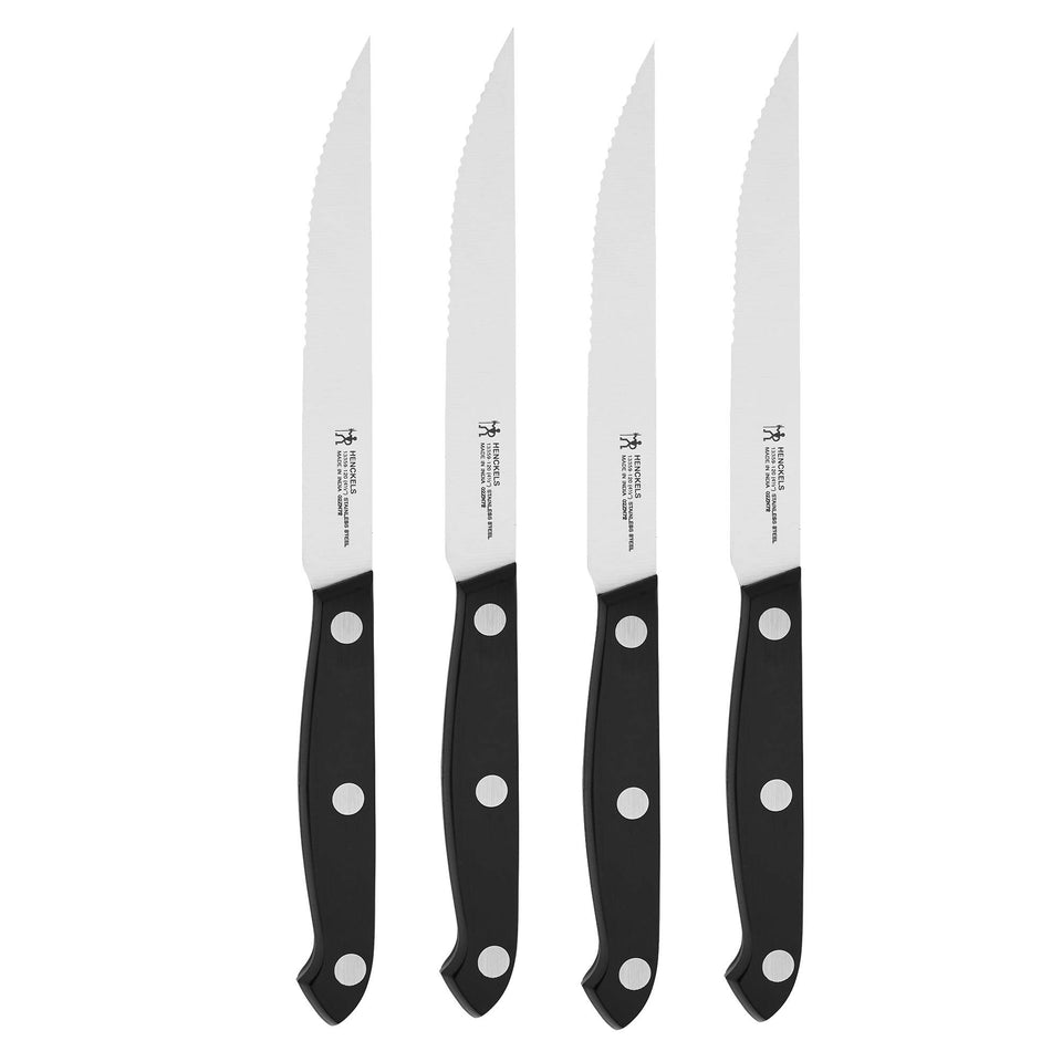 Henckels Prime razor-sharp steak knife blade close-up for precise, clean cuts.