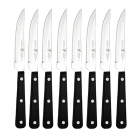 HENCKELS eight-piece steak knife set blade closeup for precise, effortless slicing